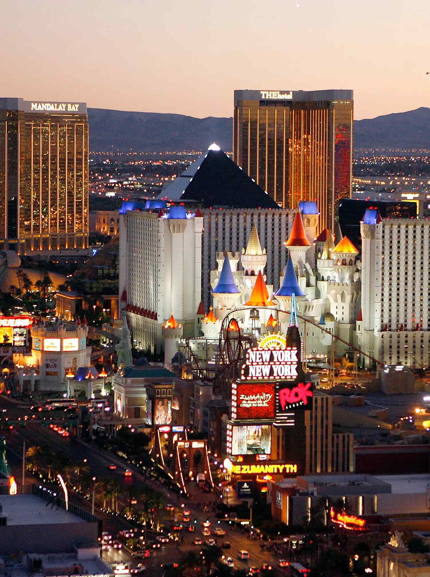 A look at the famous Las Vegas strip during sunset